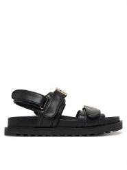 Guess Sandały FLJFBL ELE03 Czarny. Czarne sandały damskie Guess, z aplikacjami, ze skóry, bez obcasa, na płaskiej podeszwie. Za 479.99 zł.