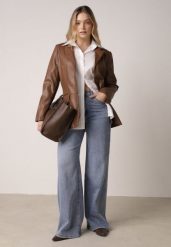 Niebieskie Jeansy z Bawełną o Szerokim Kroju Typu Palazzo Zinnarella. Niebieskie jeansy damskie Born2be, z podwyższonym stanem. Za 129.99 zł.