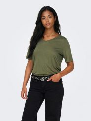 ONLY Koszulka "Elise" w kolorze khaki rozmiar: M. Brązowe bluzki damskie Only, m, bez wzorów, bez kołnierzyka, bez ramiączek. Za 61.46 zł.