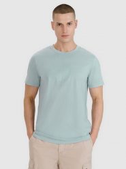 4F T-shirt regular z nadrukiem męski - niebieski M. Niebieskie t-shirty męskie 4f, m, bez wzorów, z bawełny, bez kołnierzyka. Za 59.99 zł.