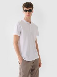 4F Koszulka polo męska - biała S. Białe koszulki polo męskie 4f, m, bez wzorów, z bawełny, bez ramiączek. W wyprzedaży za 59.99 zł.