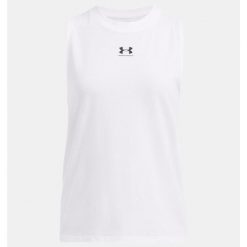 Tank top treningowy damski Under Armour Rival Muscle Tank. Białe topy damskie Under Armour, l, bez wzorów, bez ramiączek. Za 84.99 zł.