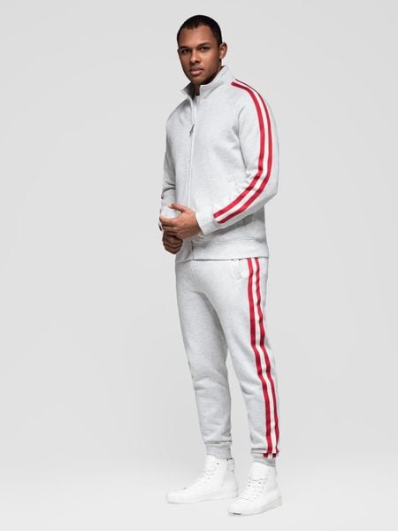 Dresowy komplet set męski bluza rozpinana + spodnie dresowe joggery - szary melanż V1 - Rozmiar: XL. Szare bluzy bez kaptura męskie Ombre Clothing, m, z bawełny. W wyprzedaży za 314.99 zł.