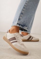 Brązowe Sneakersy Kultowe Tenisówki z Plecioną Strukturą Loraebelle. Brązowe trampki i tenisówki damskie Born2be, bez wzorów, z jeansu. Za 99.99 zł.