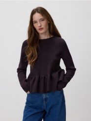 Sweter z baskinką - ciemnobrązowy. Brązowe swetry klasyczne damskie Reserved, l, z dzianiny, bez kołnierzyka. Za 129.99 zł.