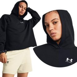 Bluza fitness damska UNDER ARMOUR Rival Terry Oversized Hoodie z kapturem. Czarne bluzy sportowe damskie Under Armour, s. Za 127.03 zł.