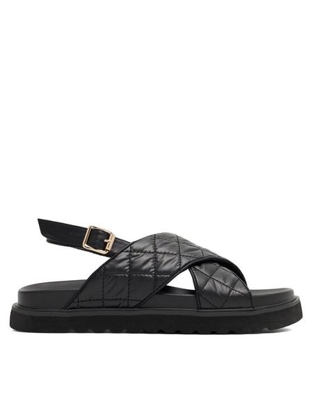 DeeZee Sandały Donna H86009-9 Czarny. Czarne sandały damskie DeeZee, bez wzorów, ze skóry, bez obcasa, na płaskiej podeszwie. Za 119.99 zł.