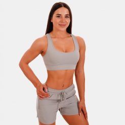 Biustonosz sportowy damski z wkładkami szary Mesh Panel. Szare biustonosze sportowe damskie GYMBEAM, bez wzorów, z elastanu. Za 72.90 zł.