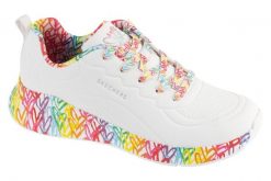 Buty sportowe Sneakersy damskie, Uno Lite - Exuberant Hearts. Białe buty sportowe na co dzień damskie Skechers, bez wzorów, z materiału, trekkingowe. Za 319.99 zł.