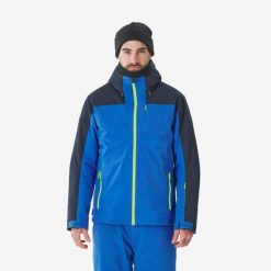 Kurtka narciarska i snowboardowa męska Quechua 500. Niebieskie kurtki męskie WED'ZE, na zimę, m, bez wzorów, z materiału, sportowe, bez kaptura. Za 399.99 zł.