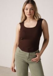Brązowy Dopasowany Top Bez Rękawów z Wiskozy z Kwadratowym Dekoltem Madu. Brązowe topy damskie Born2be, m, bez wzorów, z jeansu, bez kołnierzyka. Za 59.99 zł.