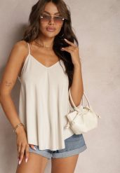 Jasnobeżowy Top z Bawełny Rozszerzany u Dołu na Ramiączkach Ralorea. Brązowe topy damskie Renee, l, bez wzorów, z bawełny, bez kołnierzyka. Za 29.99 zł.