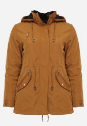 Brązowo-Czarna Przejściowa Kurtka Dwustronna Parka z Pikowaniem i Kapturem Tidare. Brązowe kurtki damskie Born2be, l, bez wzorów, z jeansu. Za 109.99 zł.