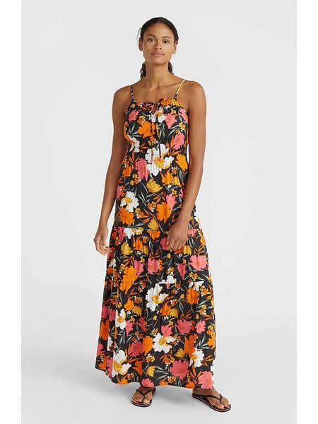 O'Neill Sukienka "Quorra" w kolorze czarnym ze wzorem rozmiar: XS. Czarne sukienki damskie O'neill, xs, bez wzorów, z wiskozy, bez kołnierzyka, bez ramiączek, maxi, rozkloszowane. Za 249.45 zł.