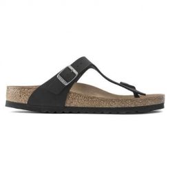 Japonki damskie Birkenstock Gizeh Bfbc. Czarne klapki damskie Birkenstock, bez wzorów, z materiału, bez obcasa. Za 419.00 zł.