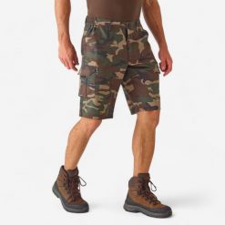 Bermudy outdoor 500 camo woodland. Zielone szorty męskie SOLOGNAC, bez wzorów, z bawełny. Za 79.99 zł.