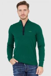 AERONAUTICA MILITARE Zielony sweter męski z suwakiem. Zielone swetry męskie AERONAUTICA MILITARE, l, bez wzorów, z bawełny, bez kołnierzyka. W wyprzedaży za 299.99 zł.