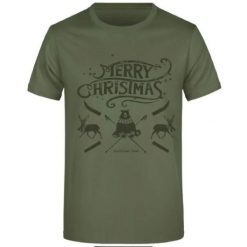 T-shirt świąteczny męski James & Nicholson, 100% bawełna, oliwkowy, rozmiar L. Zielone t-shirty męskie ZIROOX, l, bez wzorów, z bawełny, bez kołnierzyka. Za 132.99 zł.