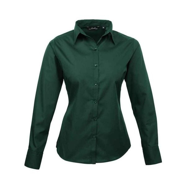 Bluzka Damska Z Długim Rękawem Z Popeliny. Zielone bluzki damskie PREMIER, xl, bez wzorów, casualowe, bez kołnierzyka, bez ramiączek. Za 106.99 zł.