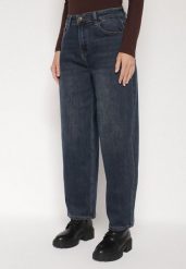 Granatowe Szerokie Jeansy Barrel Fit z Wysokim Stanem Delennia. Niebieskie jeansy damskie Born2be, z podwyższonym stanem. Za 119.99 zł.
