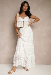 Biała Spódnica z Bawełną i Koronką Voreda. Białe spódniczki damskie Renee, l, z aplikacjami, z bawełny, eleganckie, z podwyższonym stanem, maxi, proste. Za 74.99 zł.