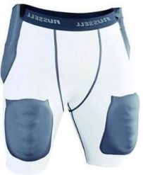 Spodnie do futbolu amerykańskiego pas z 5 wszytymi ochraniaczami dla dorosłych. Białe spodnie materiałowe męskie RUSSEL ATHLETIC, bez wzorów, z materiału. Za 345.95 zł.