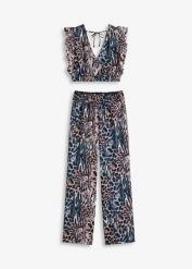 Top + spodnie (2 części). Niebieskie spodnie materiałowe damskie bonprix, bez wzorów, eleganckie. Za 199.99 zł.