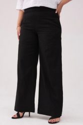 Spodnie z lnu w czarnym kolorze z szerokimi nogawkami PLUS SIZE OVERSIZE XXL. Czarne spodnie materiałowe damskie Moda Size Plus Iwanek, bez wzorów, ze lnu, casualowe, plus size. W wyprzedaży za 139.90 zł.