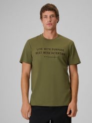 4F T-shirt regular z nadrukiem męski - khaki XL. Brązowe t-shirty męskie 4f, m, bez wzorów, z bawełny, bez kołnierzyka. Za 59.99 zł.