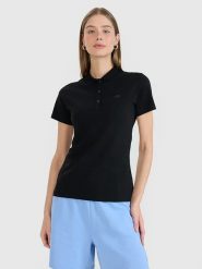 4F Koszulka polo w kolorze czarnym rozmiar: XS. Czarne bluzki damskie 4f, xs, bez wzorów, bez kołnierzyka, bez ramiączek. Za 28.51 zł.