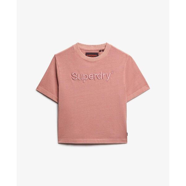 Obszerny prosty t-shirt dla kobiet z haftem Superdry Core Logo. Czerwone t-shirty damskie Superdry., xs, bez wzorów, bez kołnierzyka. Za 140.40 zł.