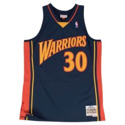 Koszulka NBA Golden State Warriors Stephen Curry. Niebieskie t-shirty sportowe męskie Mitchell & Ness, m, z dzianiny, bez ramiączek, do koszykówki. Za 468.50 zł.