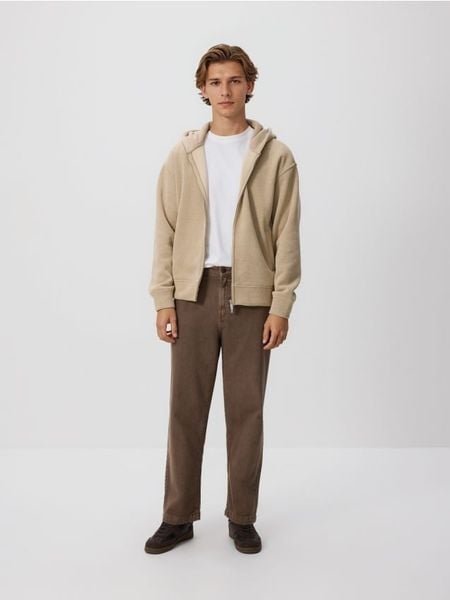 Bluza z kapturem - beżowy. Brązowe bluzy z kapturem męskie Reserved, l, z dzianiny. Za 159.99 zł.