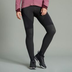 Spodnie rowerowe MTB damskie Rockrider zimowe. Czarne spodnie dresowe damskie ROCKRIDER, bez wzorów, z elastanu, sportowe. Za 199.99 zł.