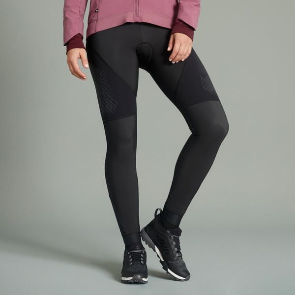 Spodnie rowerowe MTB damskie Rockrider zimowe. Czarne spodnie dresowe damskie ROCKRIDER, na zimę, l, bez wzorów, z elastanu. Za 199.99 zł.