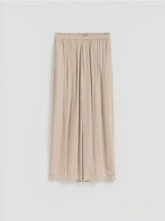 Spodnie z wiskozy - beżowy. Brązowe spodnie materiałowe damskie Reserved, bez wzorów, z wiskozy. Za 99.99 zł.