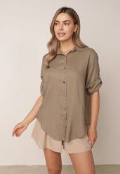 Jasnozielona Koszula Casual z Wiskozą i Lnem z Rękawami 3/4 Linyana. Zielone koszule damskie Born2be, l, bez wzorów, z jeansu, casualowe, bez kołnierzyka, bez ramiączek. Za 99.99 zł.