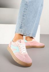 Różowe Sneakersy Kultowe Tenisówki z Ozdobnymi Przeszyciami i Tweedem Koriarea. Czerwone trampki i tenisówki damskie Born2be, bez wzorów, z jeansu. Za 89.99 zł.