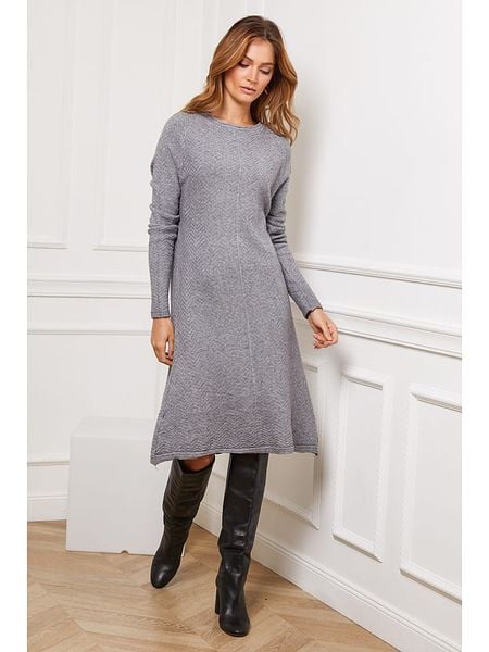 So Cachemire Sukienka dzianinowa "Groland" w kolorze szarym rozmiar: M. Szare sukienki damskie So Cachemire, na co dzień, m, bez wzorów, z dzianiny, bez kołnierzyka, bez ramiączek, midi, proste. Za 184.89 zł.