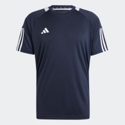 Koszulka do piłki nożnej ADIDAS Sereno. Niebieskie bluzki damskie Adidas, m, bez wzorów, sportowe, bez kołnierzyka, bez ramiączek. W wyprzedaży za 79.99 zł.