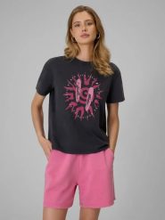T-shirt relaxed z nadrukiem damski 4F 4FRSS26TTSHF4517. Czarne t-shirty damskie 4f, l, bez wzorów, z bawełny, bez kołnierzyka. Za 79.99 zł.