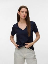 Vero Moda Koszulka w kolorze granatowym rozmiar: M. Niebieskie bluzki damskie Vero Moda, m, bez wzorów, z bawełny, bez kołnierzyka, bez ramiączek. Za 39.99 zł.