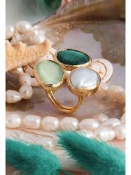 Pierres delicates Pozłacany pierścionek z masą perłową i tygrysim okiem rozmiar: onesize. Białe pierścionki damskie Pierres delicates, z perłą, pozłacane. Za 95.92 zł.