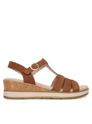 Caprice Sandały 9-28709-44 Brązowy. Brązowe sandały damskie Caprice, bez wzorów, z nubiku, bez obcasa, na koturnie. Za 235.99 zł.