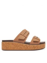 Crocs Klapki Brooklyn Cork Buckle 211252 Beżowy. Brązowe klapki damskie Crocs, bez wzorów, z tworzywa sztucznego, bez obcasa. Za 299.99 zł.