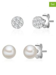 Lulu & Jane Kolczyki-wkrętki (2 pary) z cyrkoniami i perłami rozmiar: onesize. Szare kolczyki damskie Lulu & Jane, z cyrkonią, z mosiądzu. Za 43.99 zł.