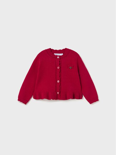 Mayoral Kardigan 2.313 Czerwony Regular Fit. Czerwone swetry dziewczęce Mayoral, bez wzorów, z syntetyku, bez kołnierzyka. Za 79.99 zł.