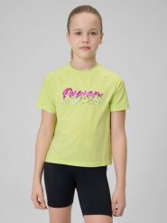 4F Koszulka sportowa szybkoschnąca dziewczęca - zielona 122/128 (6-8 lat). Zielone koszulki dziewczęce 4f, bez wzorów, z materiału, bez ramiączek. Za 59.99 zł.