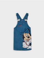 Jeansowa sukienka na szelkach z kokardą 3D Minnie Mouse - niebieski. Niebieskie sukienki dziewczęce Sinsay, bez wzorów, z jeansu, bez ramiączek. Za 39.99 zł.