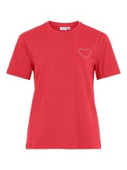 Vila Koszulka "Vinora" w kolorze różowym rozmiar: L. Różowe bluzki damskie Vila, l, bez wzorów, z bawełny, bez kołnierzyka, bez ramiączek. Za 61.60 zł.